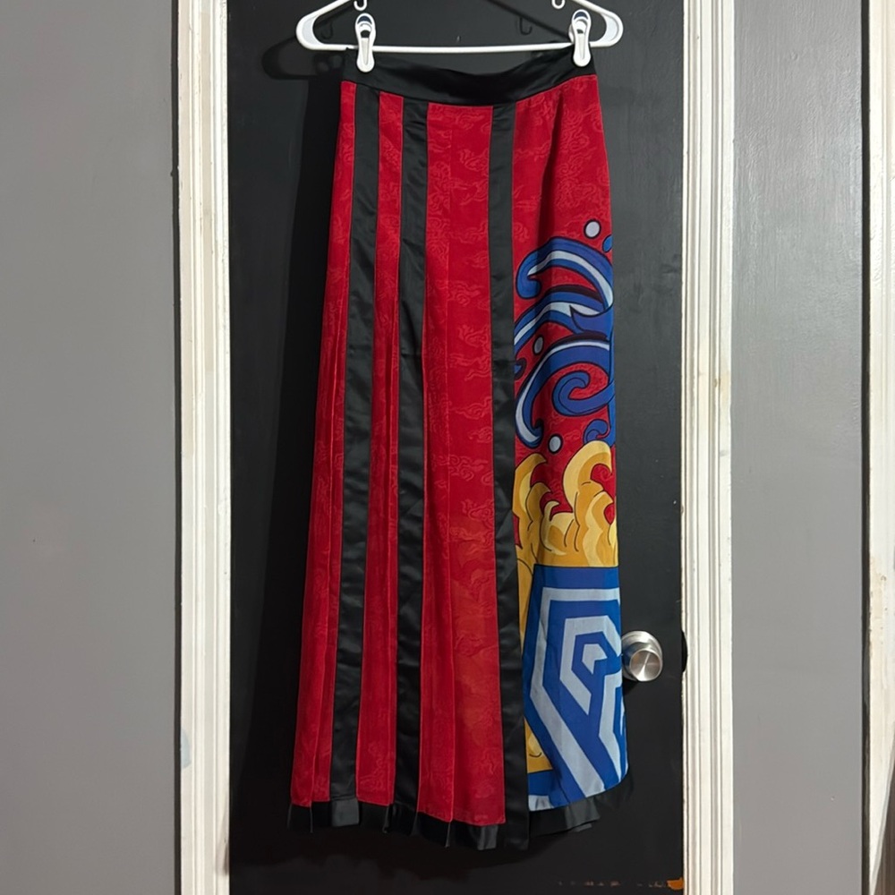 Very Vollbrach Elastic Waist Faux Wrap Asian-Inspired Maxi Skirt Size: S